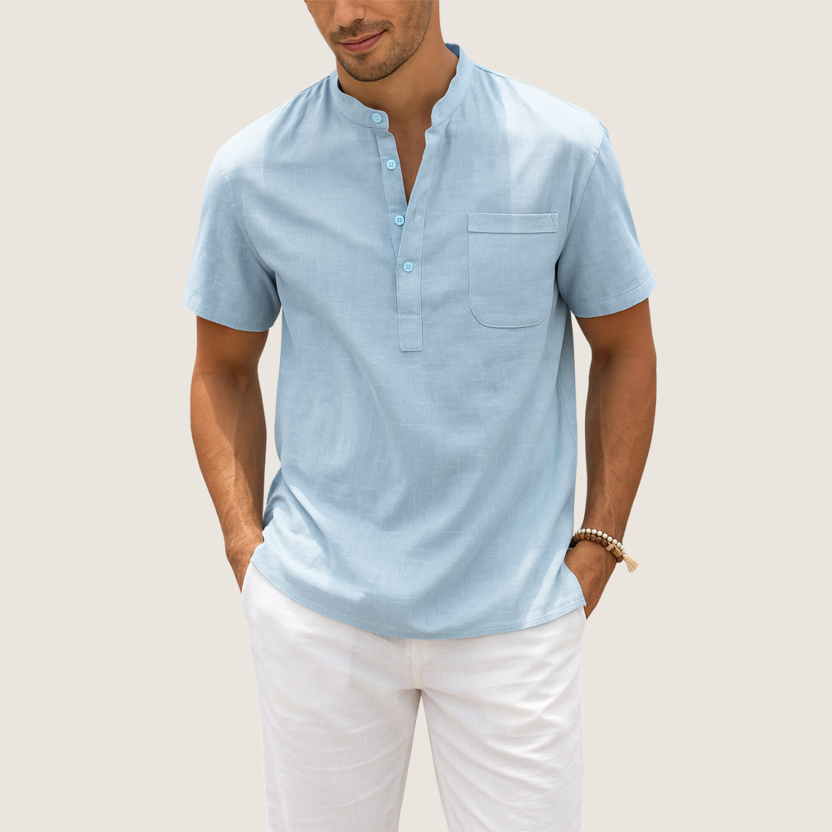 Monarch Chemise Lin & Coton – Col Henley Décontracté
