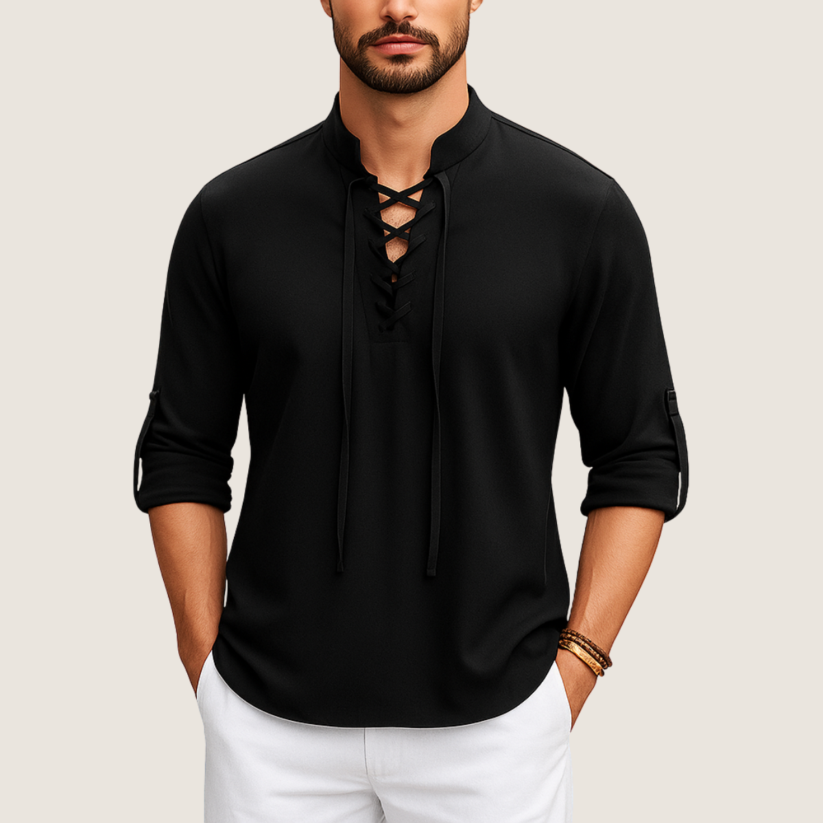 Monarch Chemise Bohème en Lin – Élégance Décontractée à Lacets