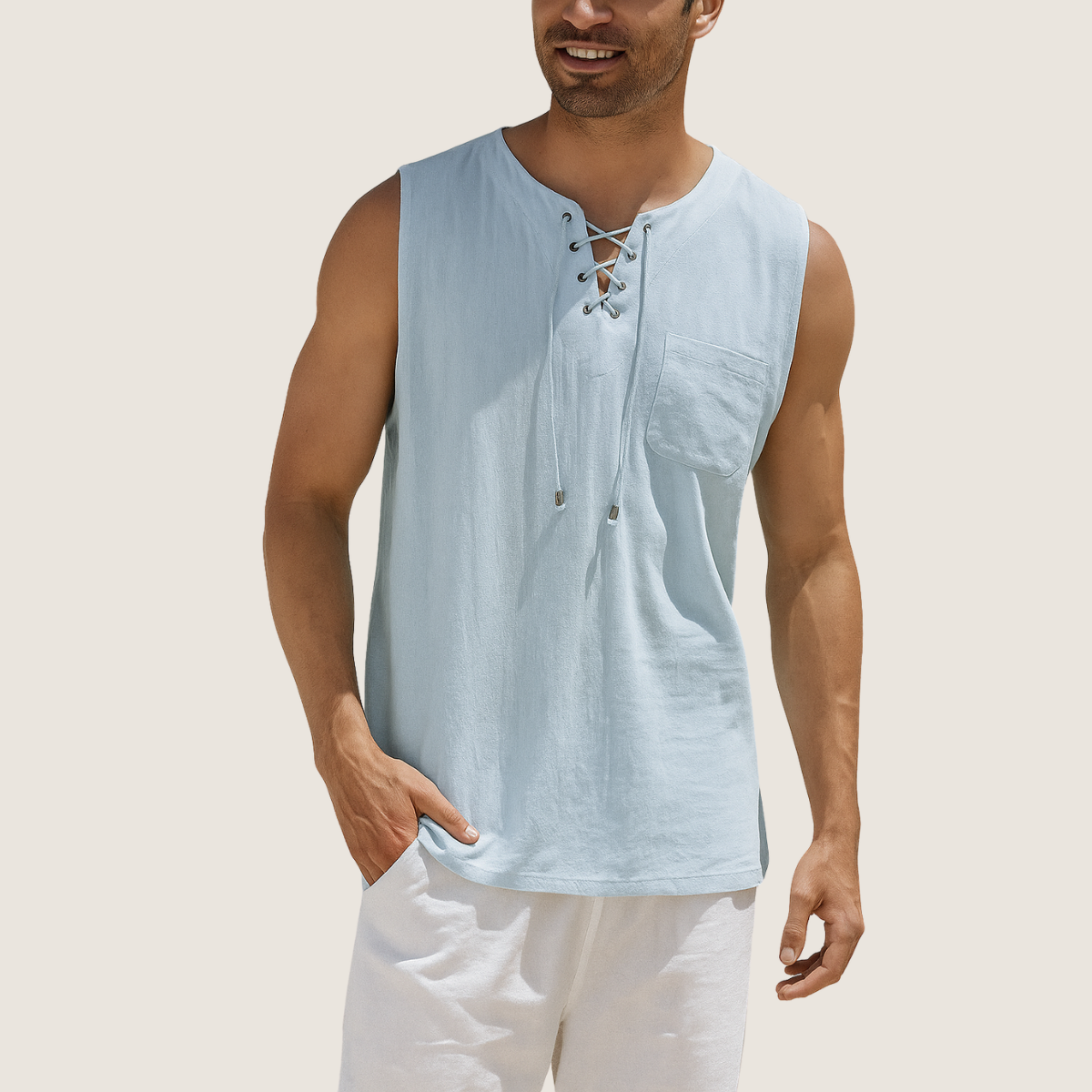 Monarch Débardeur Lin & Coton – Style Rétro à Lacets