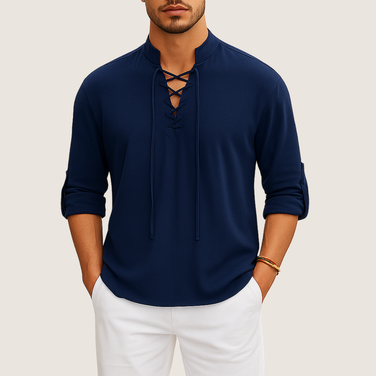 Monarch Chemise Bohème en Lin – Élégance Décontractée à Lacets
