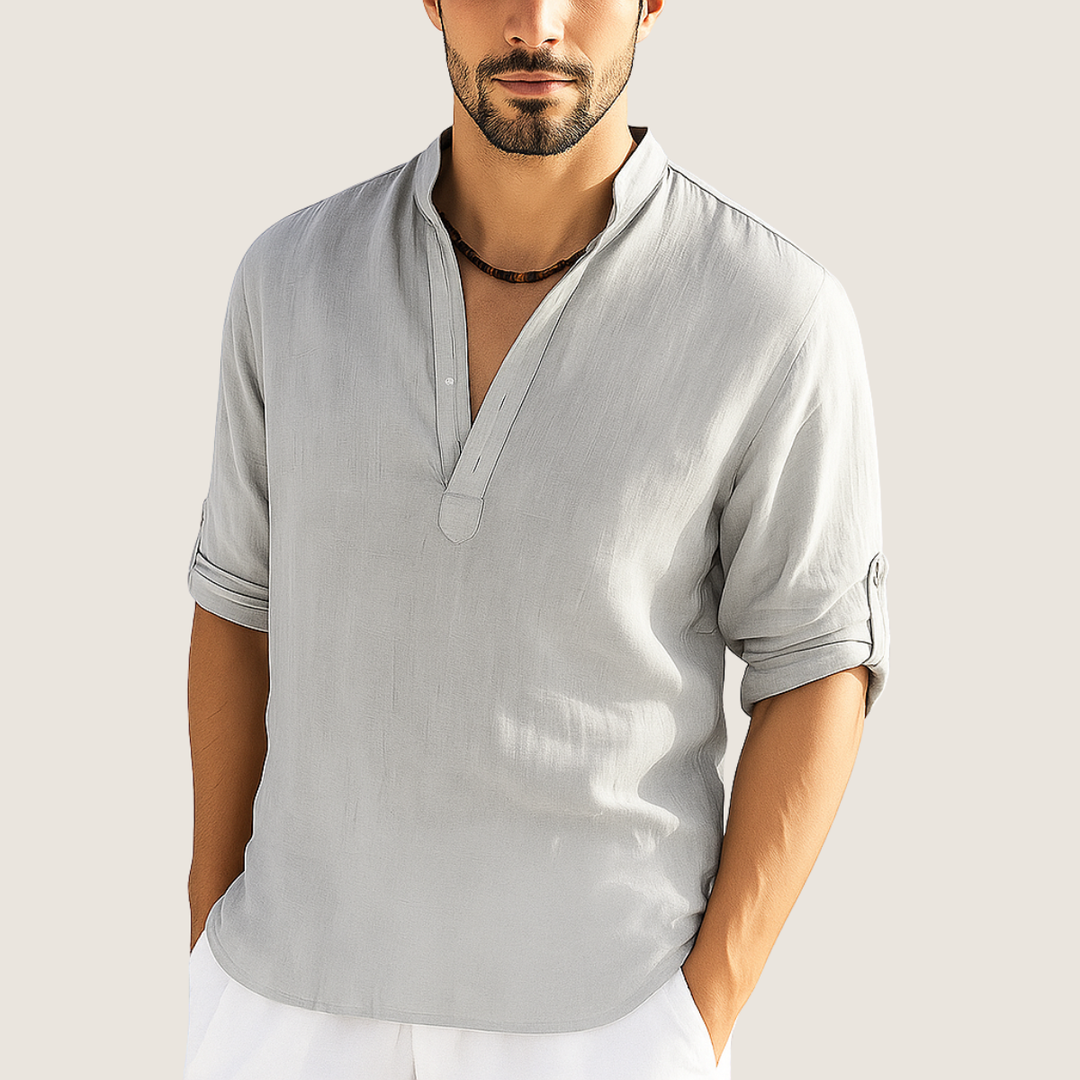 Monarch Chemise Coton – Élégance Décontractée à Col Montant, Manches Longues