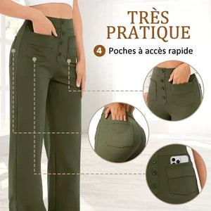 ??50% de réduction??Haute élasticité - Pantalon décontracté à jambe droite et taille haute