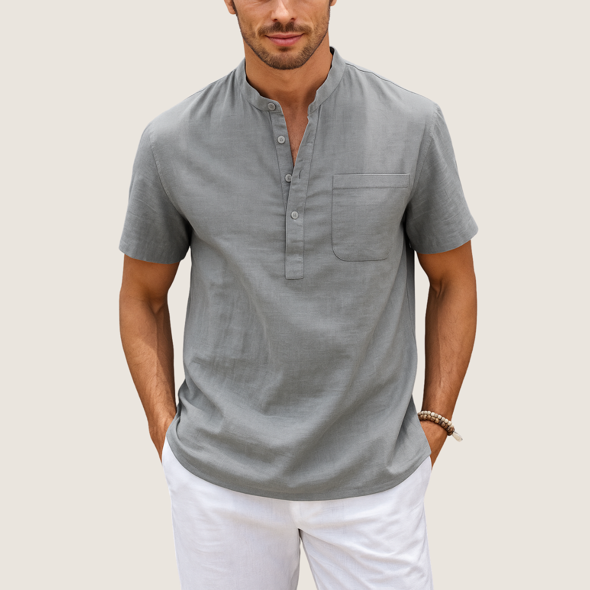 Monarch Chemise Lin & Coton – Col Henley Décontracté