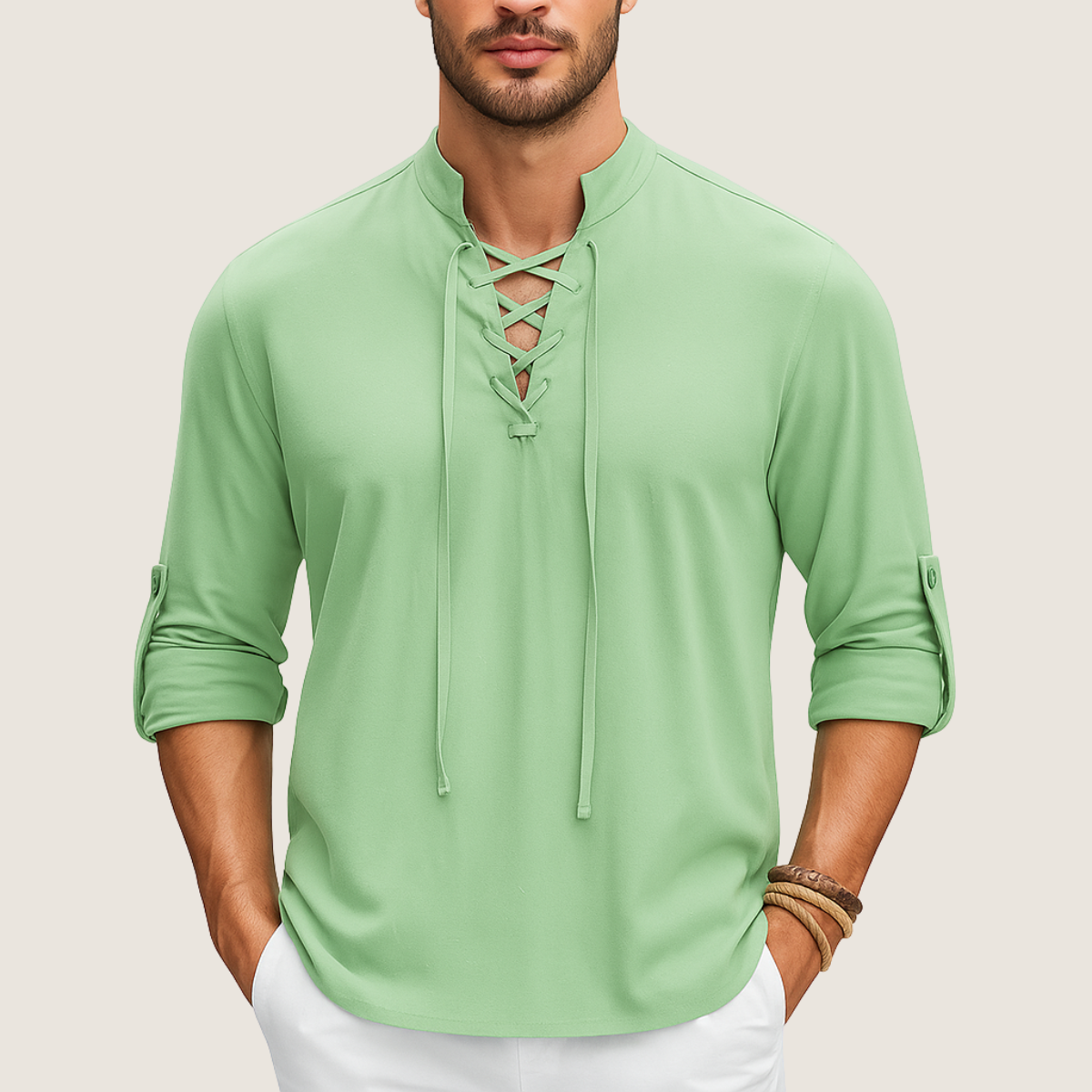 Monarch Chemise Bohème en Lin – Élégance Décontractée à Lacets