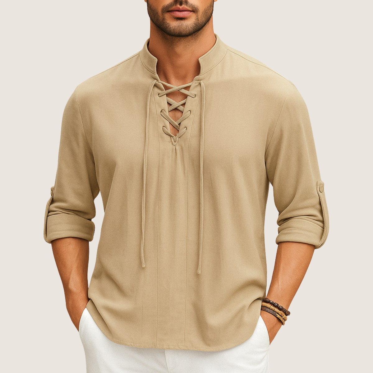 Monarch Chemise Bohème en Lin – Élégance Décontractée à Lacets