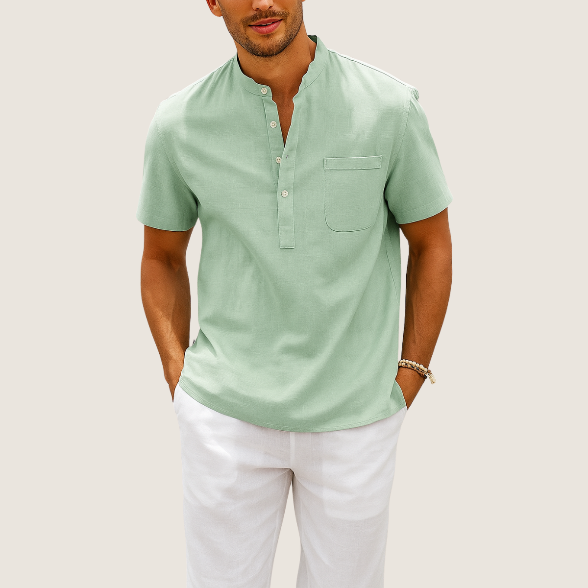 Monarch Chemise Lin & Coton – Col Henley Décontracté