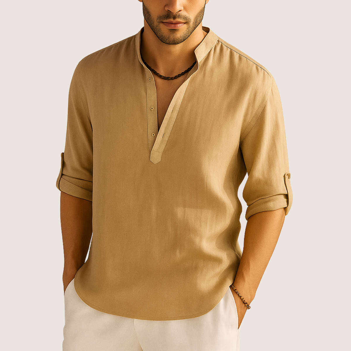 Monarch Chemise Coton – Élégance Décontractée à Col Montant, Manches Longues