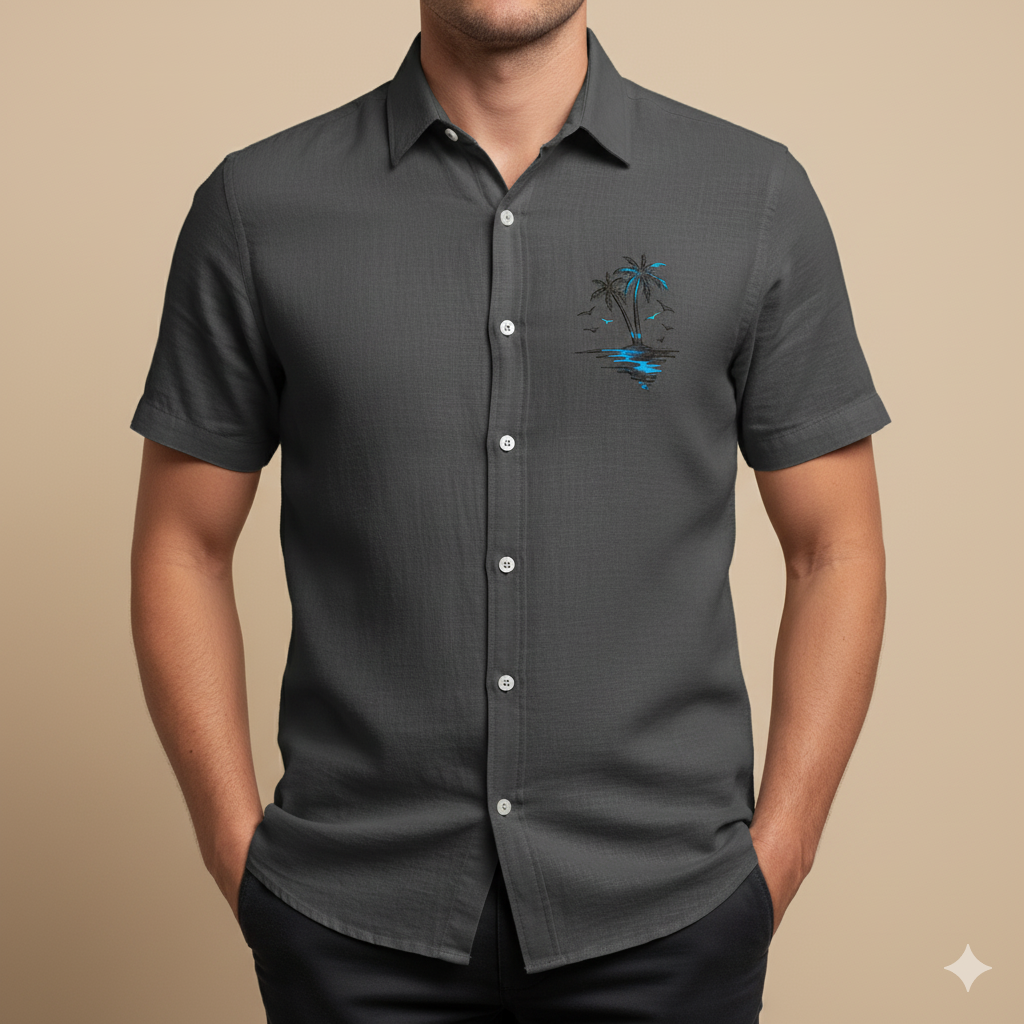 Monarch Chemise d’Été en Lin – Style Plage à Motifs Exotiques