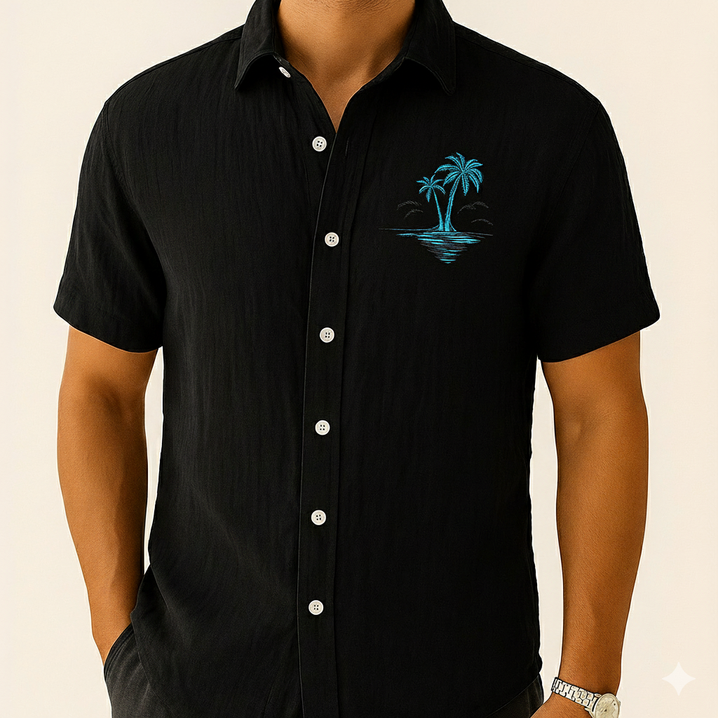 Monarch Chemise d’Été en Lin – Style Plage à Motifs Exotiques