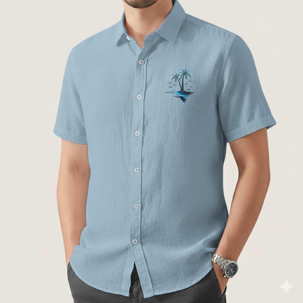 Monarch Chemise d’Été en Lin – Style Plage à Motifs Exotiques