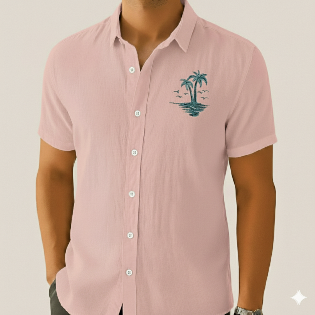 Monarch Chemise d’Été en Lin – Style Plage à Motifs Exotiques