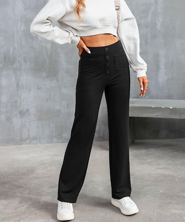 ??50% de réduction??Haute élasticité - Pantalon décontracté à jambe droite et taille haute