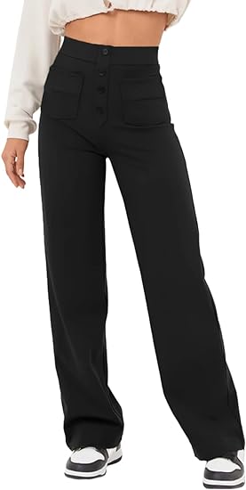 50% de réduction - Haute élasticité - Pantalon décontracté à jambe droite et taille haute