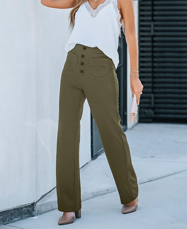 ??50% de réduction??Haute élasticité - Pantalon décontracté à jambe droite et taille haute