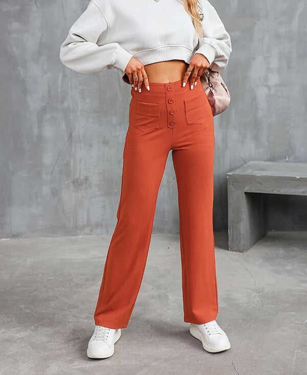 ??50% de réduction??Haute élasticité - Pantalon décontracté à jambe droite et taille haute