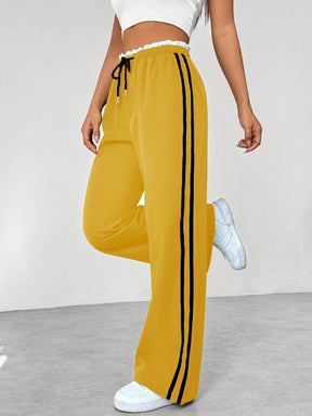 Sanne | Dames sportieve wide-leg broek met zijstrepen en trekkoord