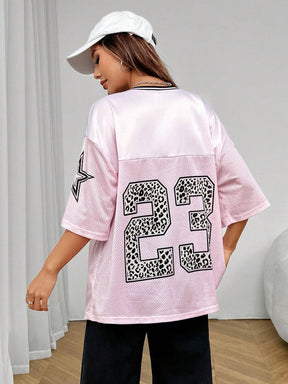 Ayla | Dames oversized mesh jersey shirt met V-hals en dierenprint