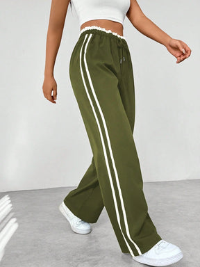 Sanne | Dames sportieve wide-leg broek met zijstrepen en trekkoord