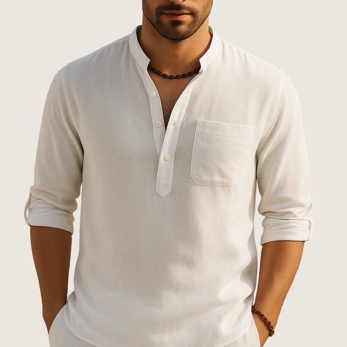 Monarch Chemise Coton – Élégance Décontractée à Col Montant, Manches Longues