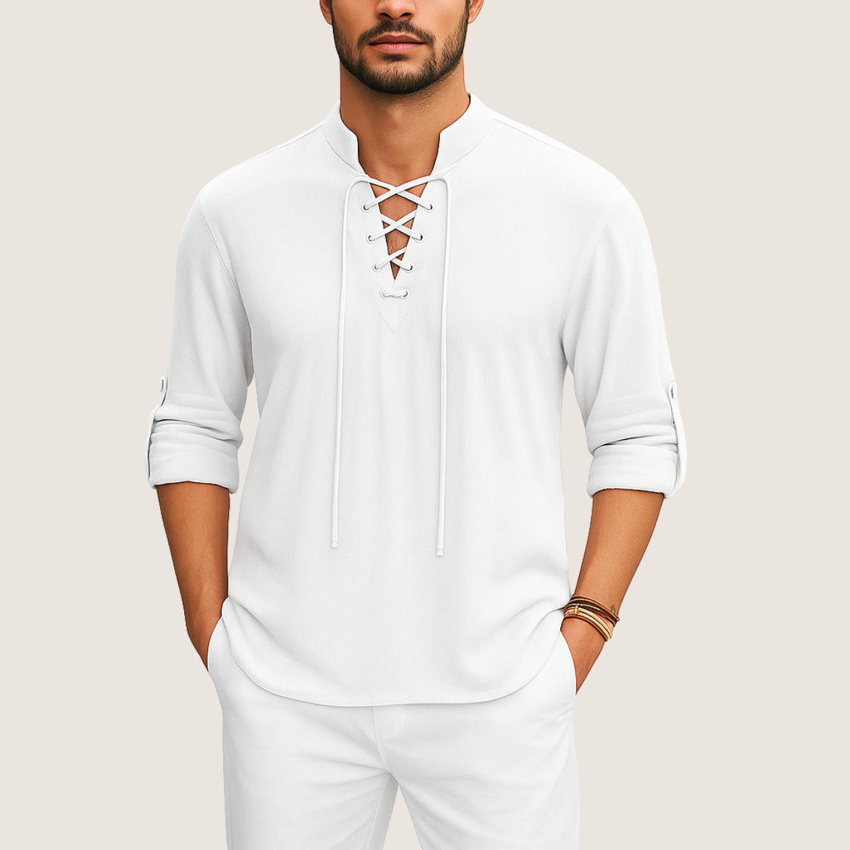 Monarch Chemise Bohème en Lin – Élégance Décontractée à Lacets
