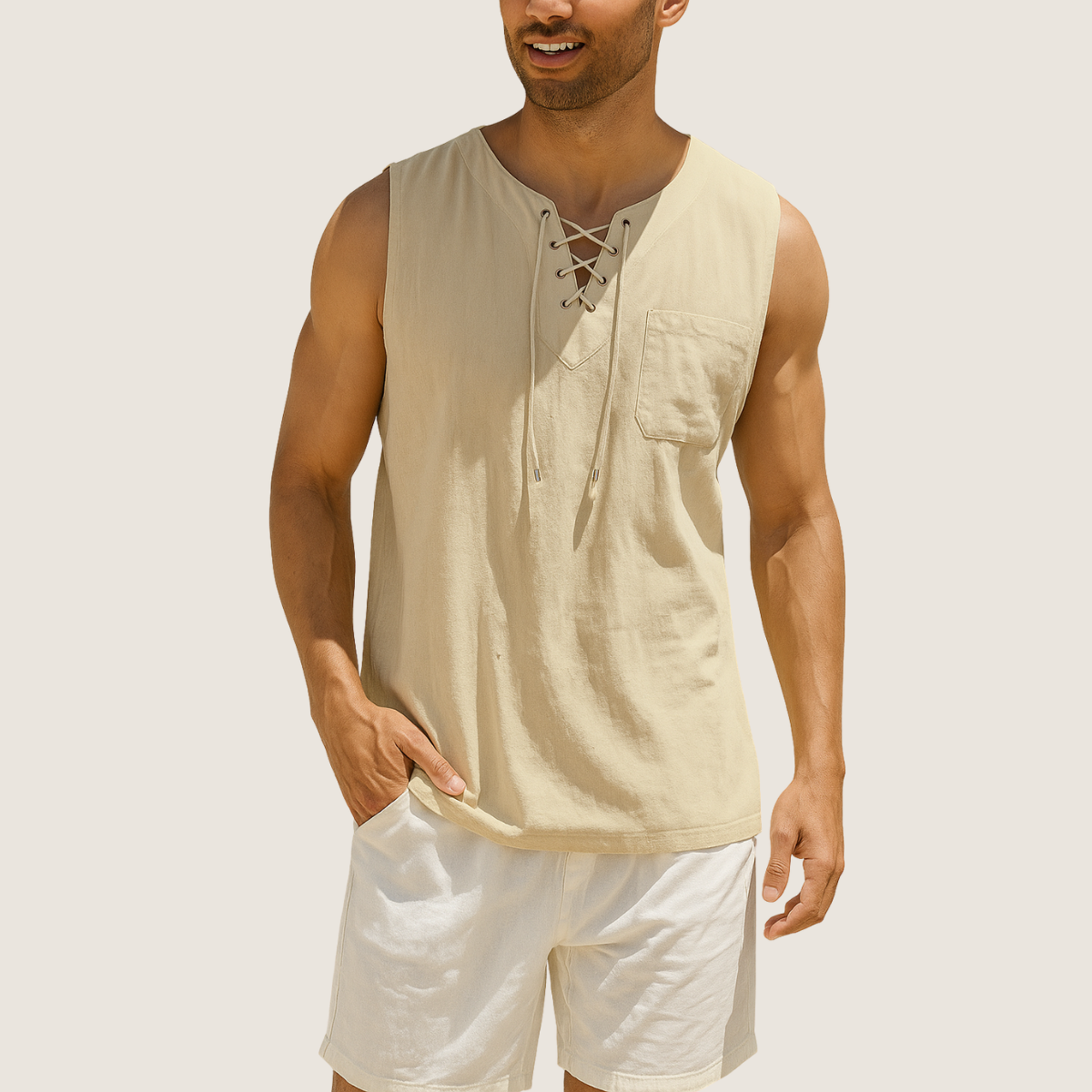 Monarch Débardeur Lin & Coton – Style Rétro à Lacets