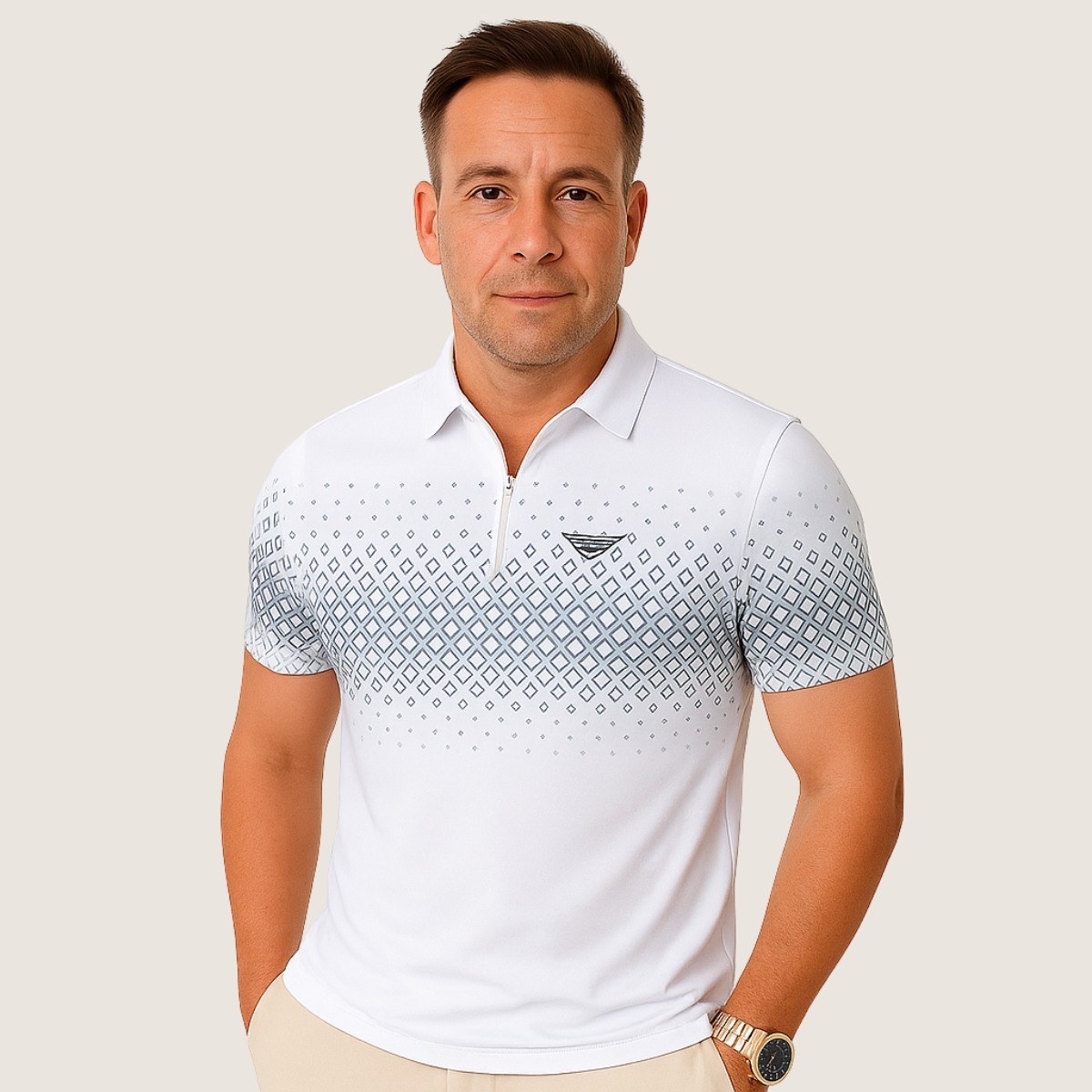 Monarch – Polo Homme à Imprimé Géométrique avec Fermeture Éclair – Élégant et Confortable au Quotidien