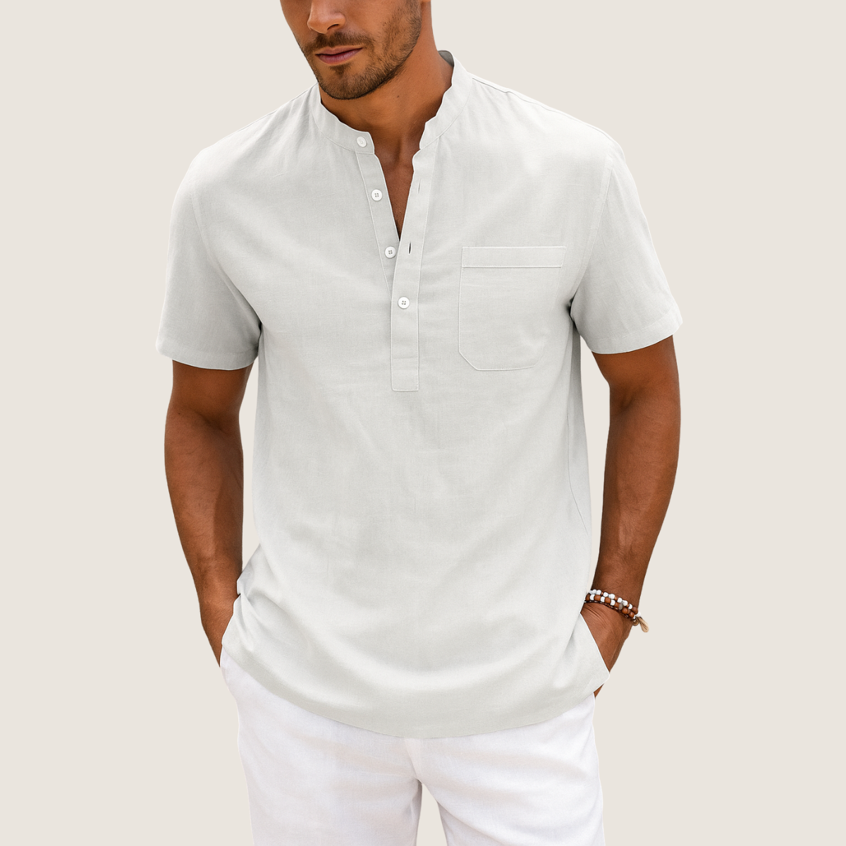 Monarch Chemise Lin & Coton – Col Henley Décontracté