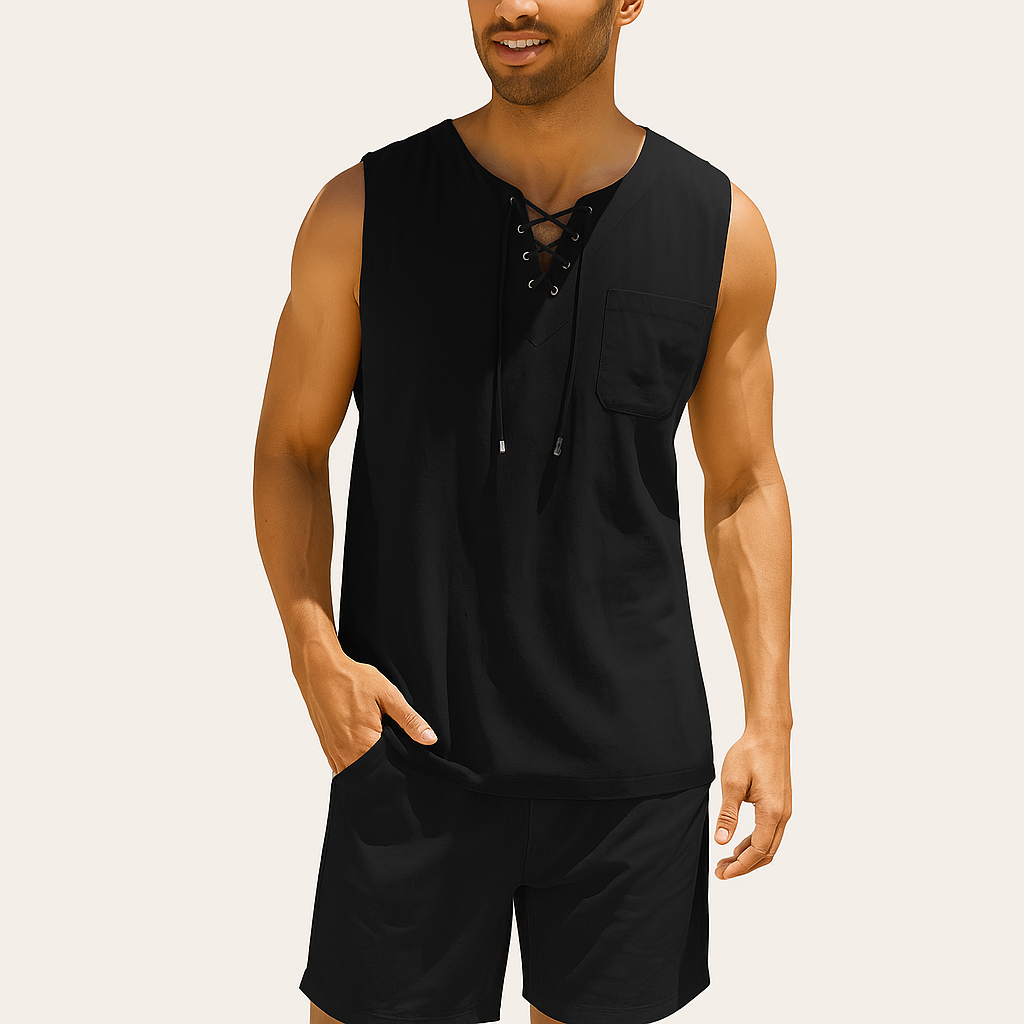 Monarch Débardeur Lin & Coton – Style Rétro à Lacets