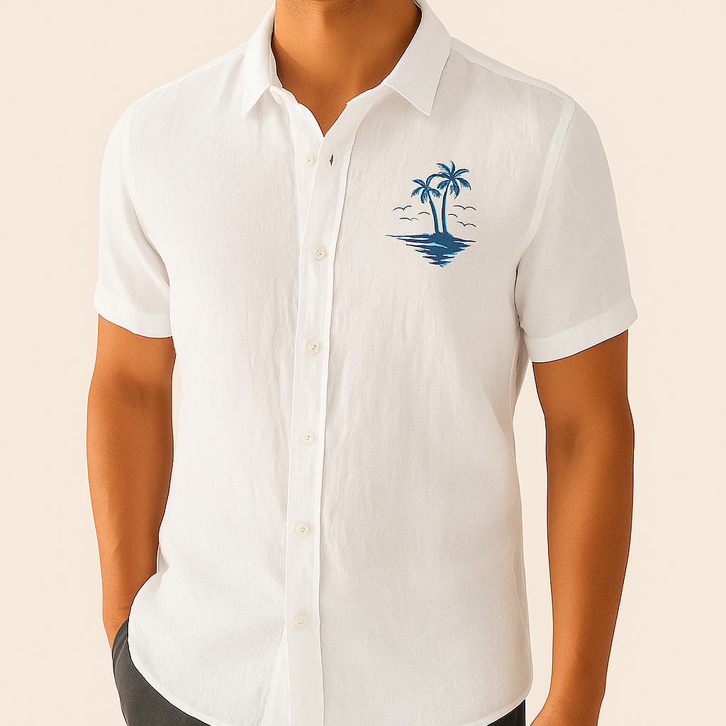 Monarch Chemise d’Été en Lin – Style Plage à Motifs Exotiques