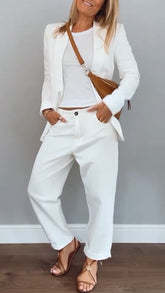 Amalia | Dames elegante tweedelige set met blazer en losvallende broek