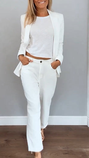 Amalia | Dames elegante tweedelige set met blazer en losvallende broek