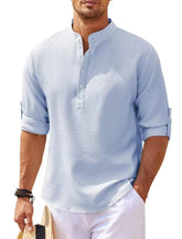 Joachim | Heren casual henley shirt met lange mouwen en knoopsluiting