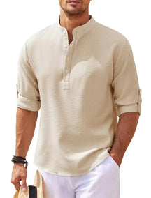 Joachim | Heren casual henley shirt met lange mouwen en knoopsluiting