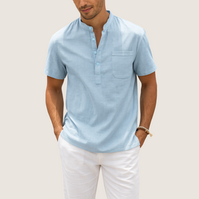 Monarch Chemise Lin & Coton – Col Henley Décontracté
