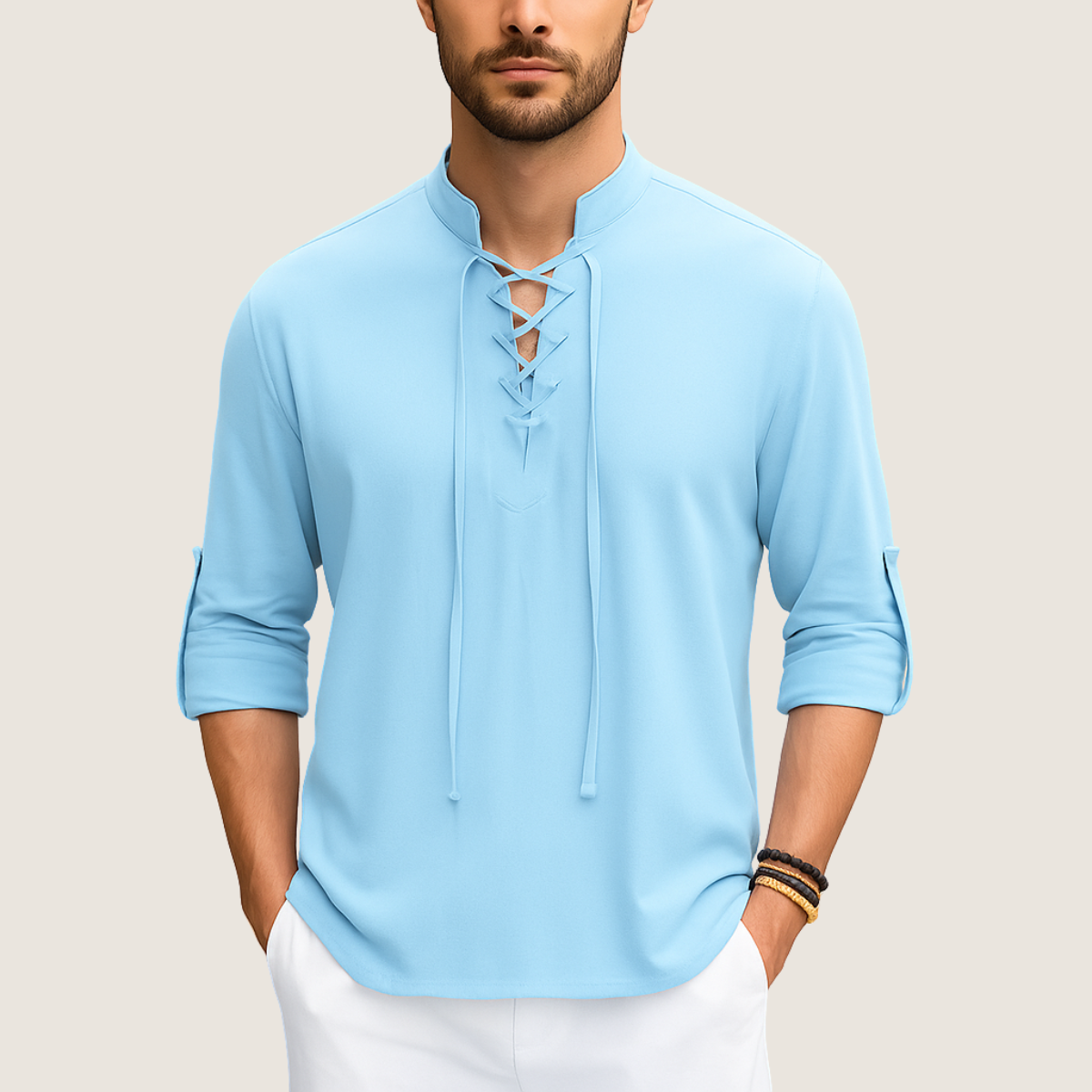Monarch Chemise Bohème en Lin – Élégance Décontractée à Lacets
