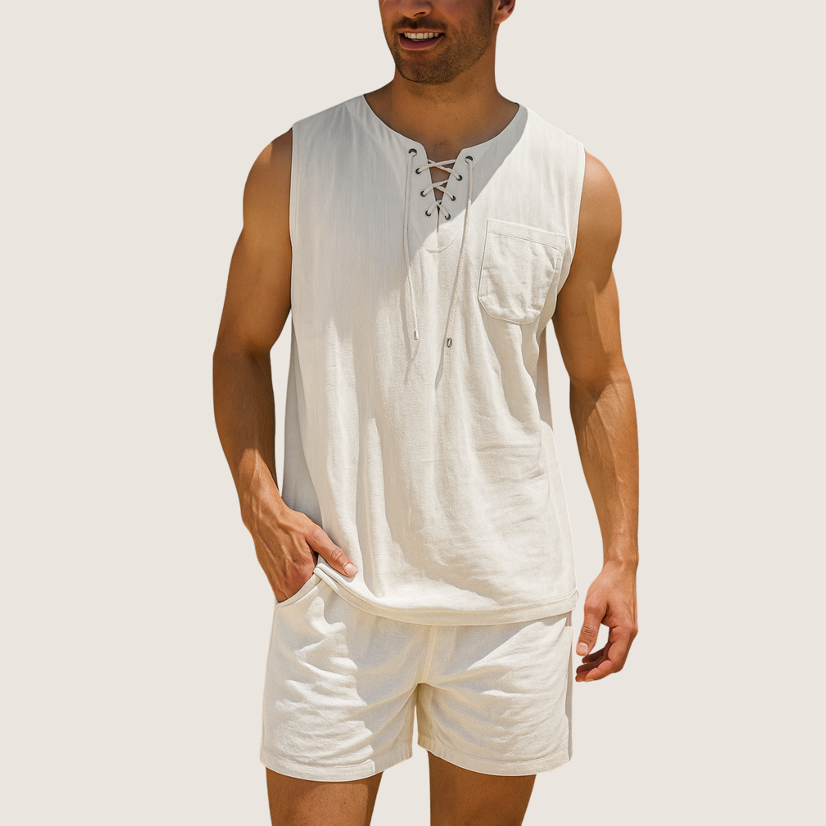 Monarch Débardeur Lin & Coton – Style Rétro à Lacets