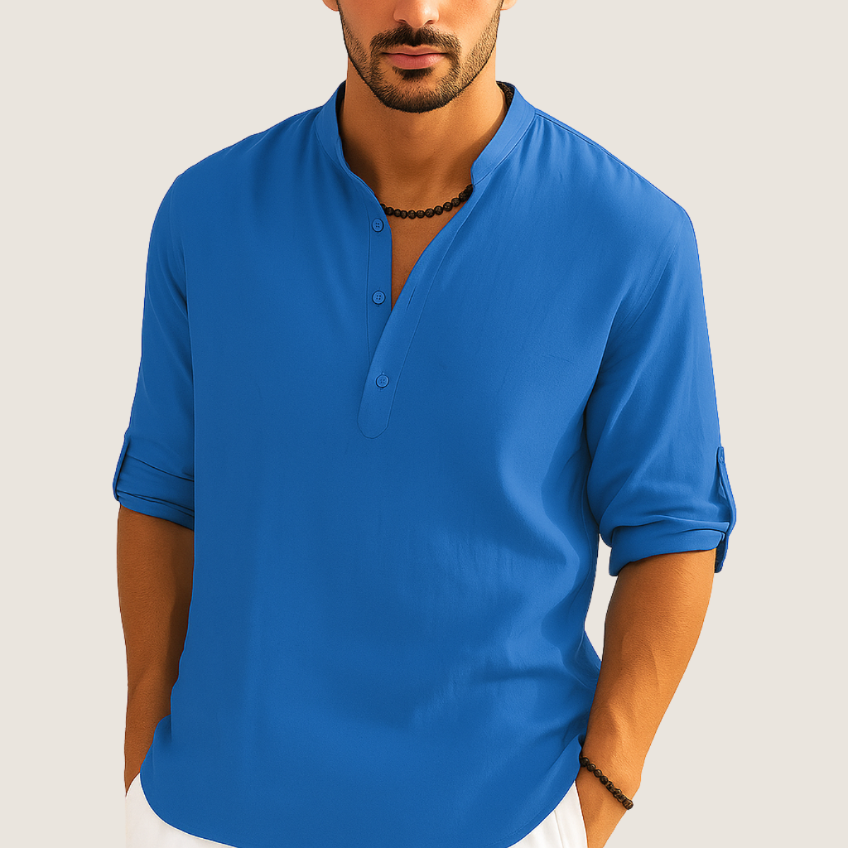 Monarch Chemise Coton – Élégance Décontractée à Col Montant, Manches Longues