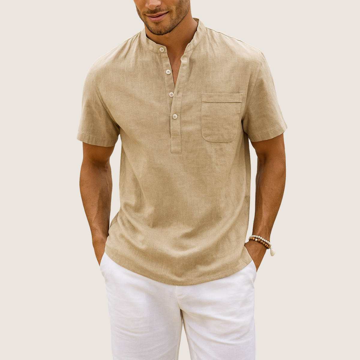 Monarch Chemise Lin & Coton – Col Henley Décontracté