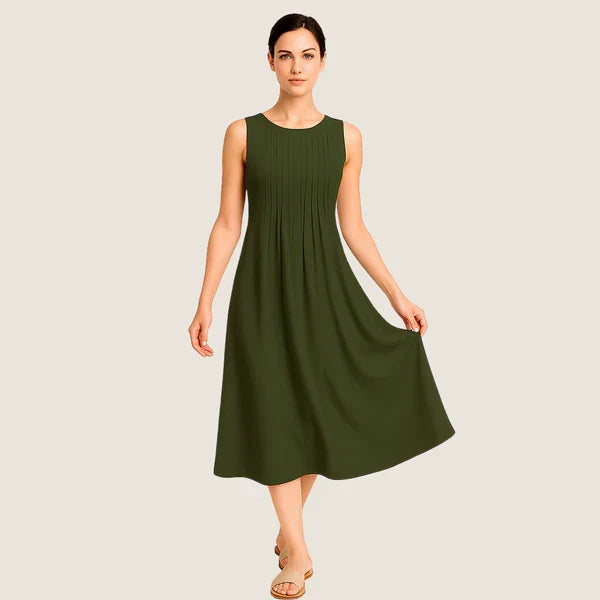 Monarch Marije-Louise midi-jurk – Casual elegantie met plooien en zakken