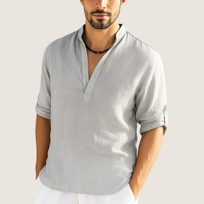 Monarch Chemise Coton – Élégance Décontractée à Col Montant, Manches Longues