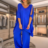 Rebecca | Dames tweedelige set met peek-a-boo schoudertop en relaxte pasvorm