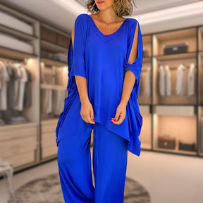 Rebecca | Dames tweedelige set met peek-a-boo schoudertop en relaxte pasvorm