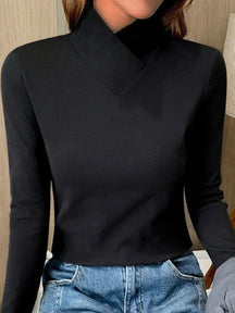 Veerle | Dames Slim Fit Top met Asymmetrische Kraag en Lange Mouwen