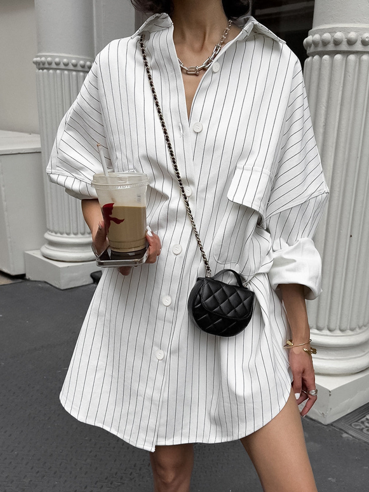 Aurelia | Dames oversized blousejurk met strepen en grote zakken