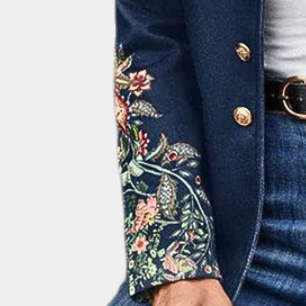 Margaret | Dames Blazer met Borduursel en Knoopsluiting, Rechte Pasvorm
