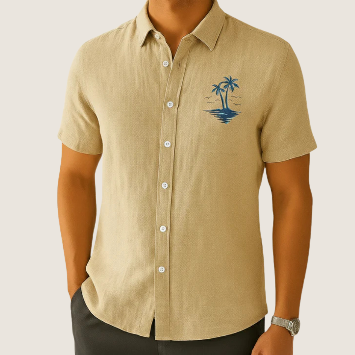 Monarch Chemise d’Été en Lin – Style Plage à Motifs Exotiques