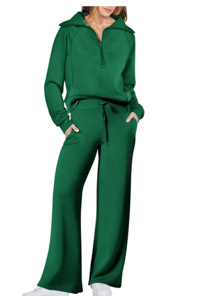 Senna | Dames tweedelige lounge set met kraagtrui en wijde broek met elastische tailleband