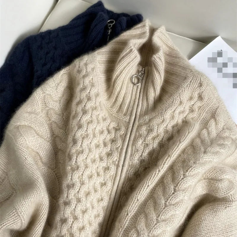 Marleen | Dames Gebreid Kabelvest met Ritssluiting en Wolmix