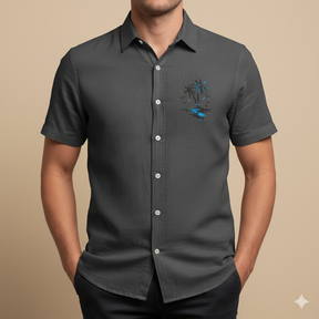 Monarch Chemise d’Été en Lin – Style Plage à Motifs Exotiques