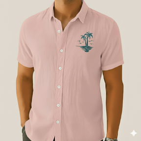 Monarch Chemise d’Été en Lin – Style Plage à Motifs Exotiques